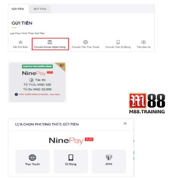 Cách chuyển tiền vào M88 qua ngân hàng với hạn mức linh hoạt