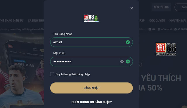 Đăng nhập tài khoản rút tiền M88
